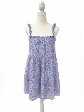 Trixxi Blue Floral Mini Dress Ruffle Strap Tiered Cottagecore Size L